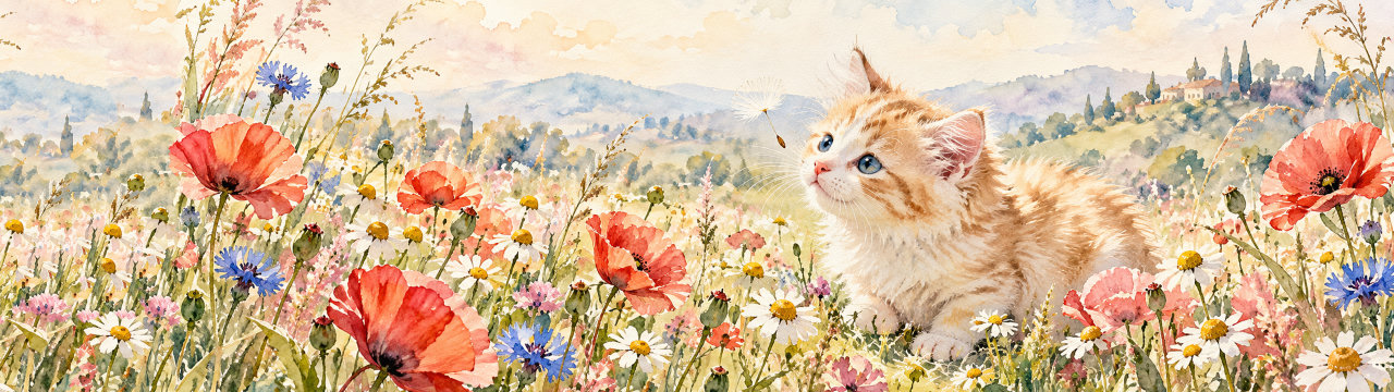 Watercolour poppies, Cats wallpaper, 5120 × 1440