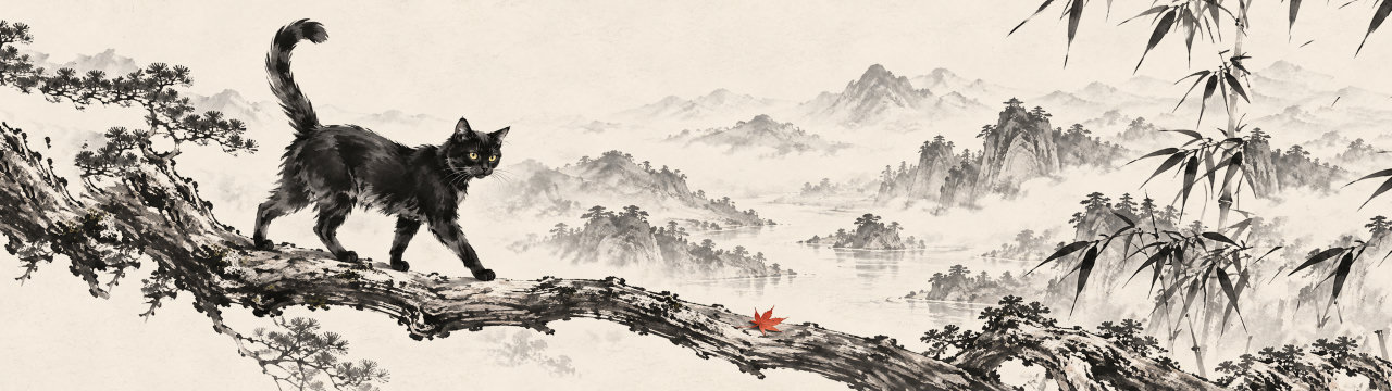 Ink branch, Cats wallpaper, 5120 × 1440