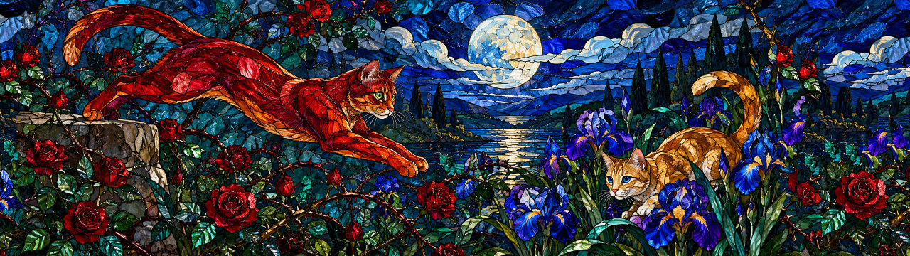 Leaded glass, Cats wallpaper, 5120 × 1440