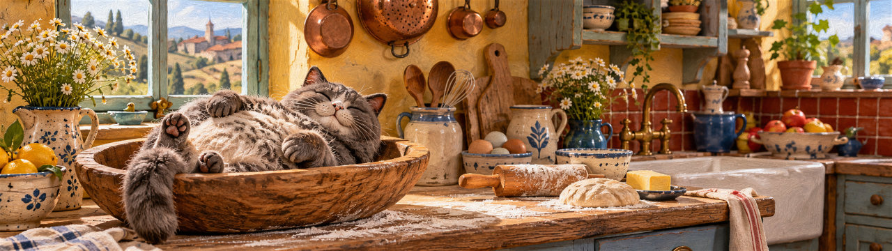 Sunlit kitchen, Cats wallpaper, 5120 × 1440
