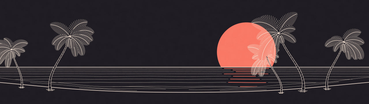 Palms on coral, Lineart Sunset wallpaper, 5120 × 1440