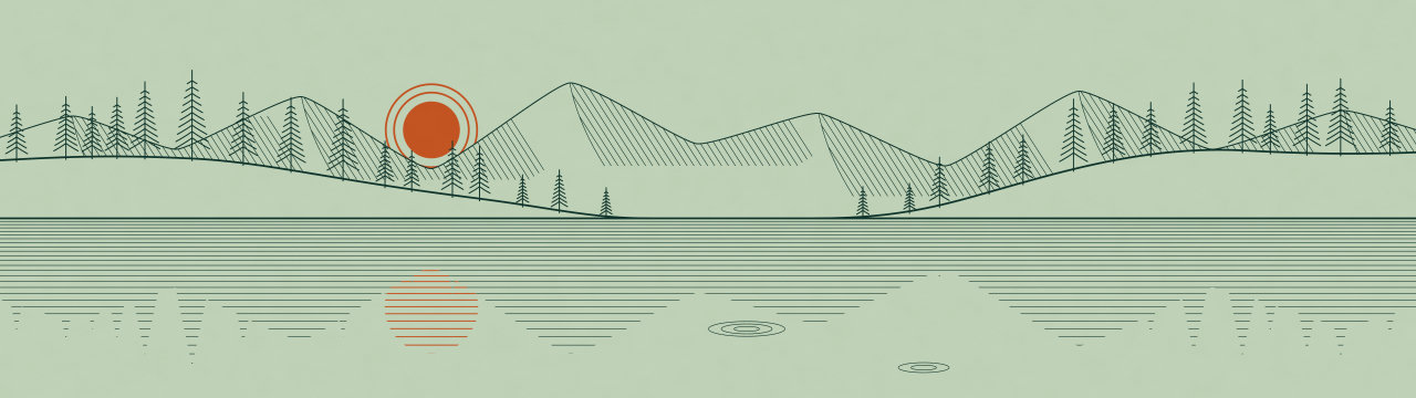 Pine lake mirror, Lineart Sunset wallpaper, 5120 × 1440