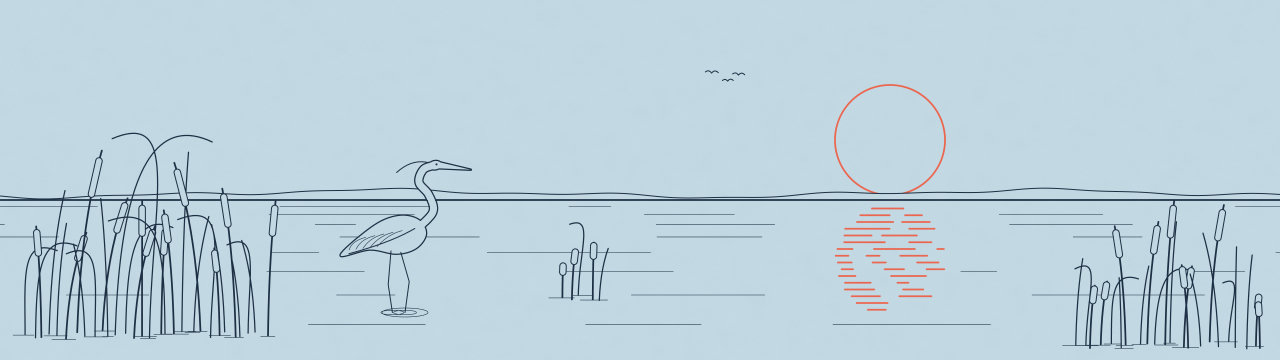 Heron and reeds, Lineart Sunset wallpaper, 5120 × 1440