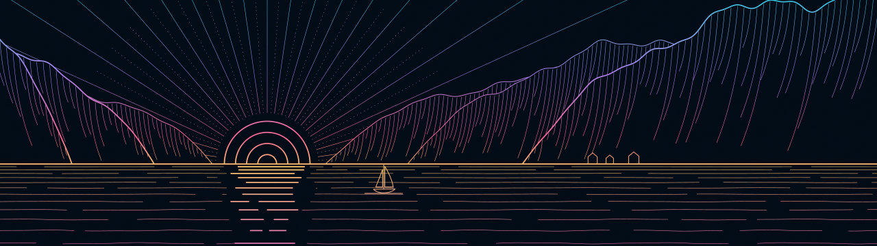 Fjord walls, Lineart Sunset wallpaper, 5120 × 1440